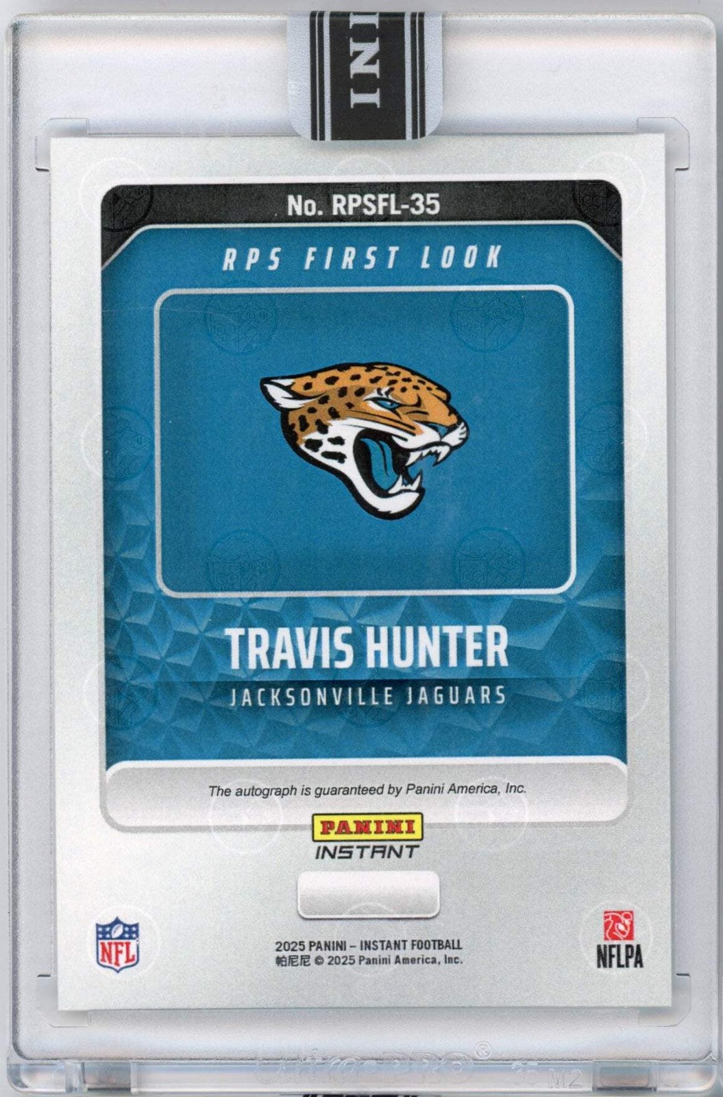 2025 Panini Instant NFL Travis Hunter #35 RPS First Look Auto RC Football Card