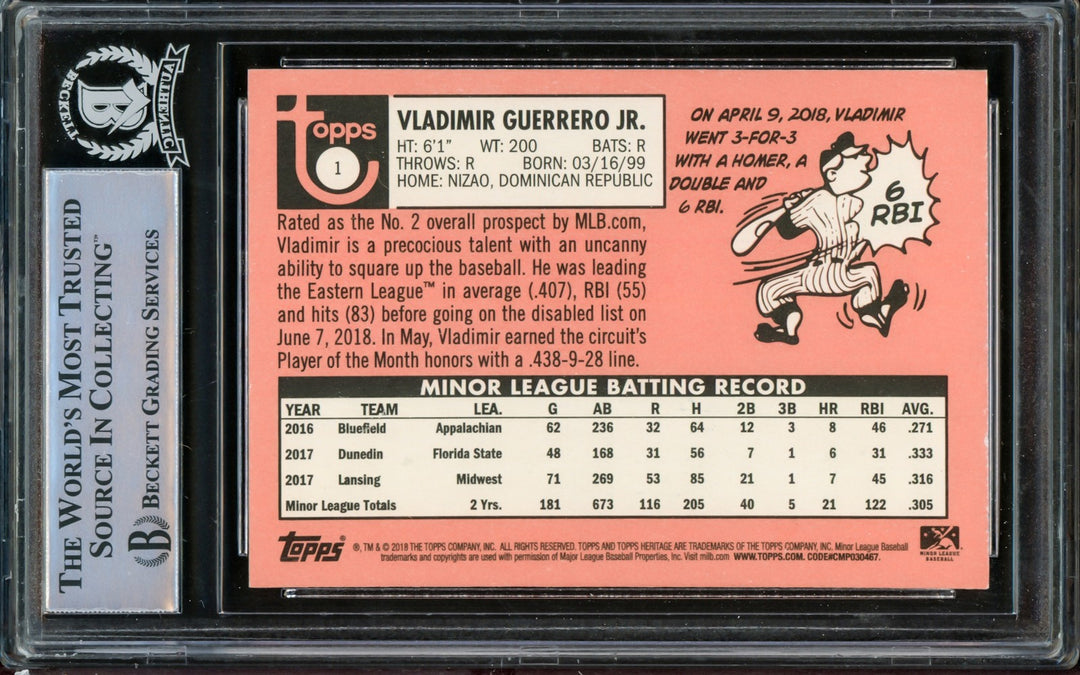 Vladimir Guerrero Jr. Auto Signed 2018 Topps Heritage Minor League RC 1 Beckett