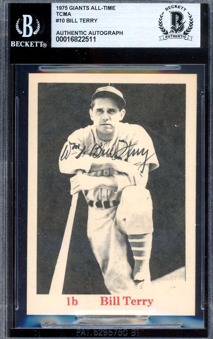 Bill Terry Beckett BAS Signed 1975 TCMA All Time Giants Autograph
