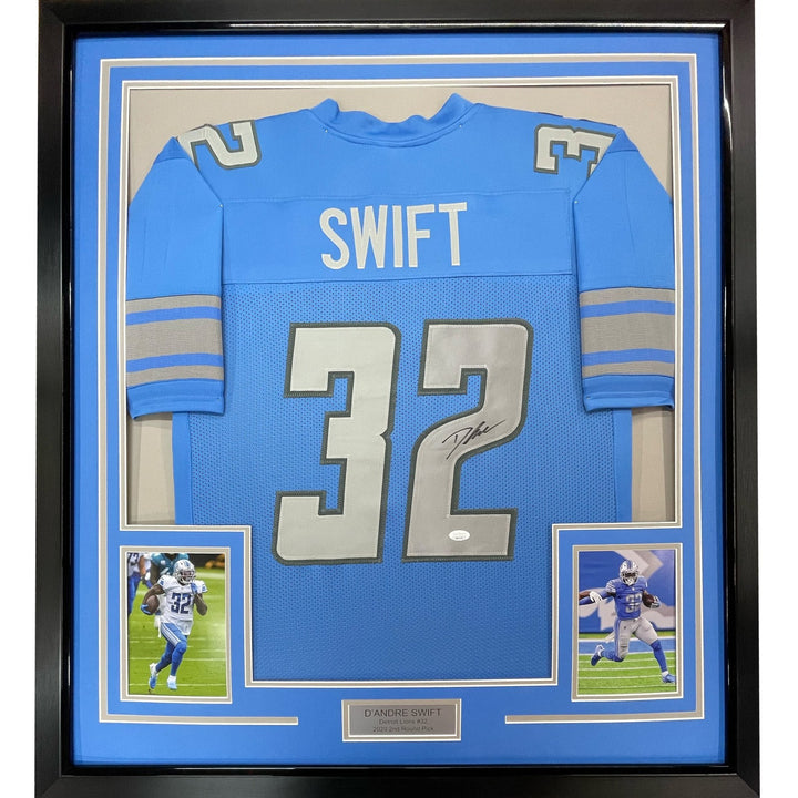FRAMED Signed D'ANDRE SWIFT 35x39 Detroit Blue Jersey JSA COA Auto
