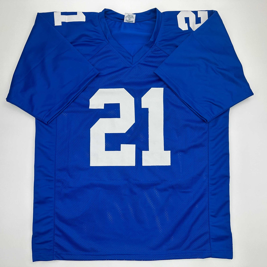 Facsimile Autographed Tiki Barber New York Blue Reprint Jersey Size Men's XL