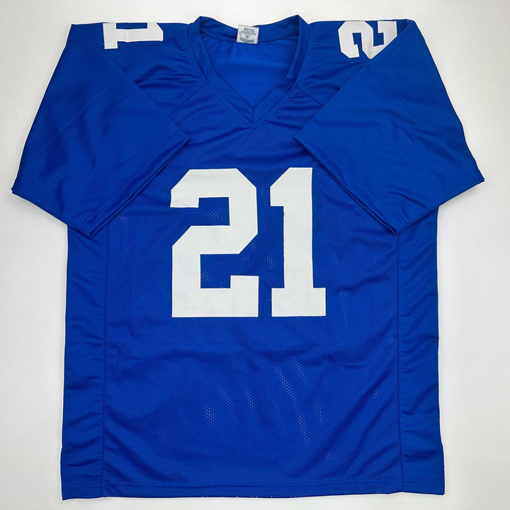 Facsimile Autographed Tiki Barber New York Blue Reprint Jersey Size Men's XL