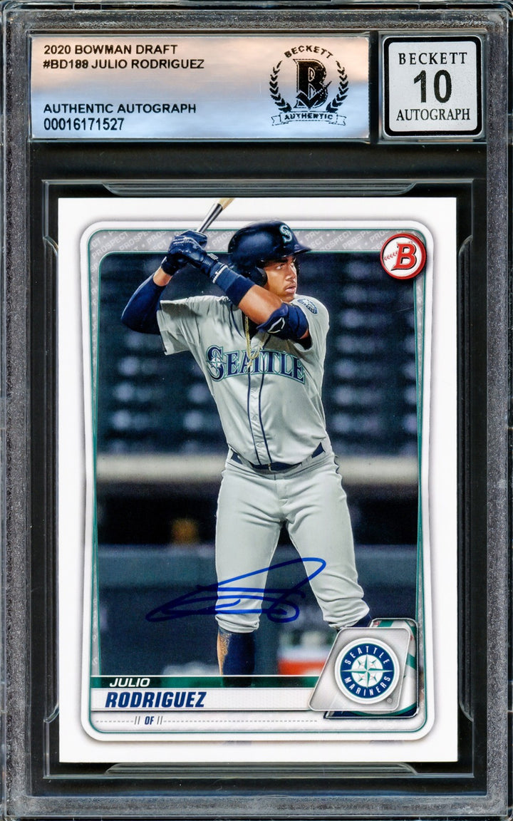 Julio Rodriguez Signed 2020 Bowman Draft Card BD188 Mariners Auto GM 10 Beckett