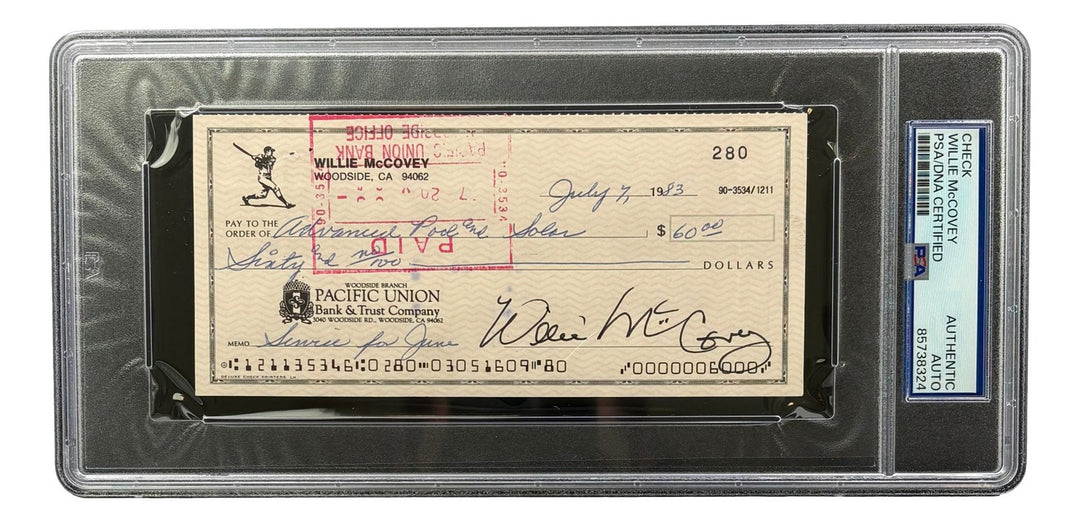Willie McCovey San Francisco Giants Signed Bank Check #280 PSA/DNA