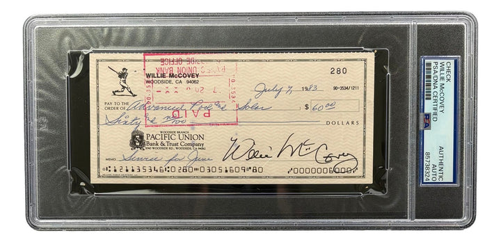 Willie McCovey San Francisco Giants Signed Bank Check #280 PSA/DNA