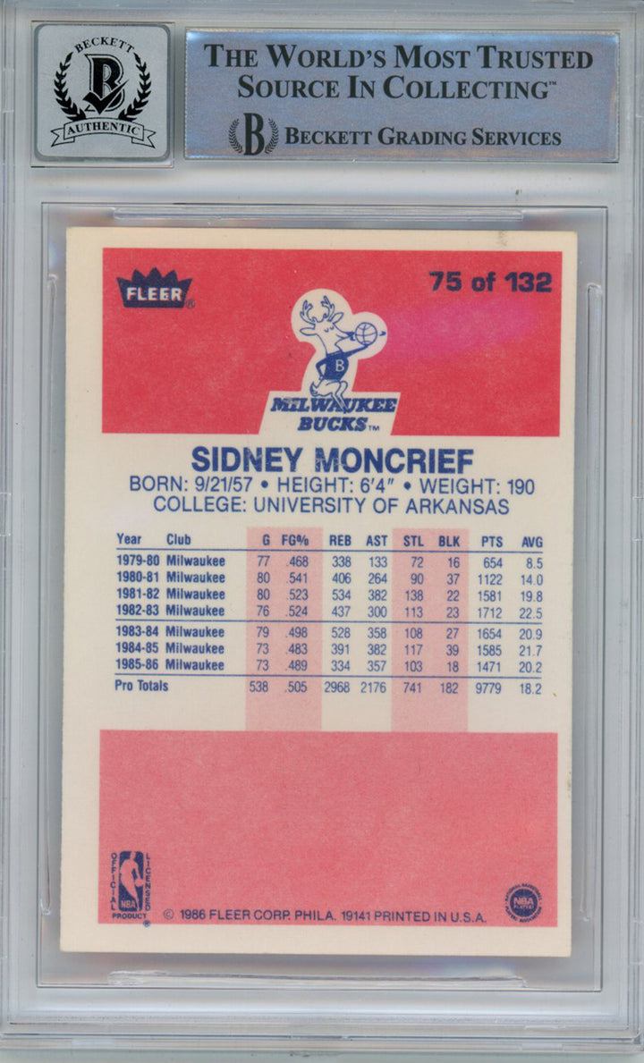 Sidney Moncrief Signed 1986-87 Fleer #75 Rookie Card Beckett 10 Slab 42926