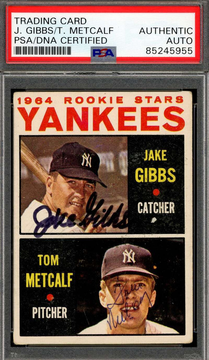 Jake Gibbs Tom Metcalf PSA DNA Signed 1964 Topps Rookie Stars Autograph