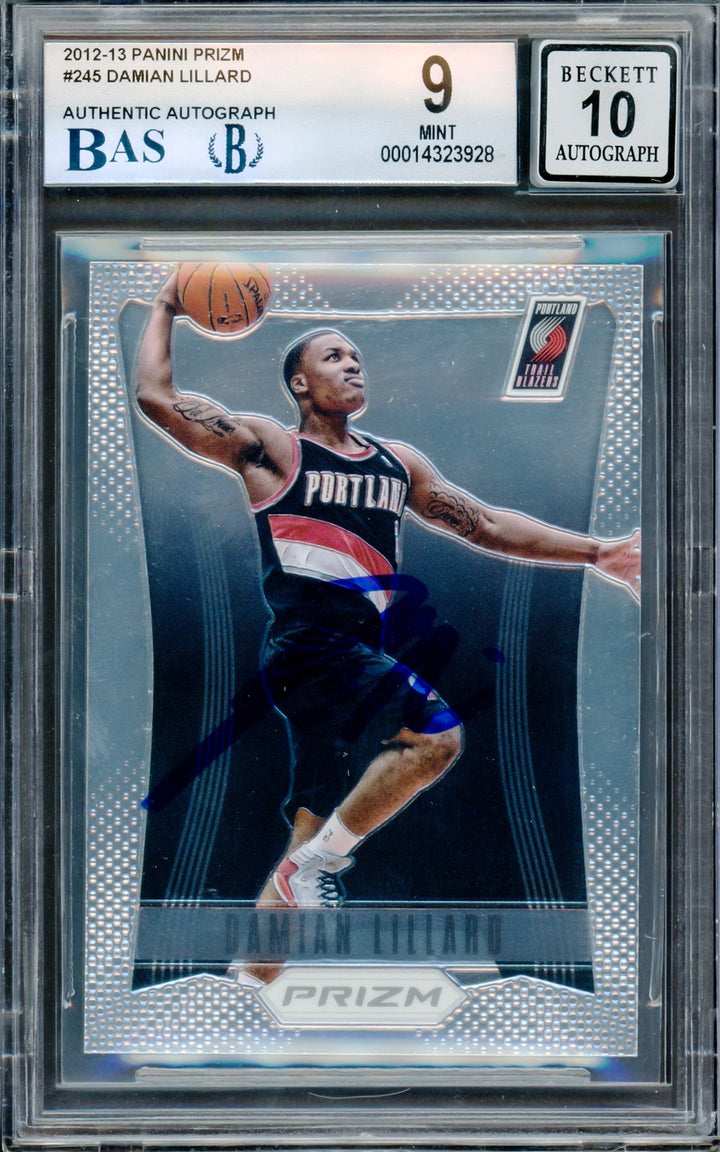 Damian Lillard Auto Signed 2012-13 Panini Prizm RC 245 BGS 9 Sig 10 Beckett
