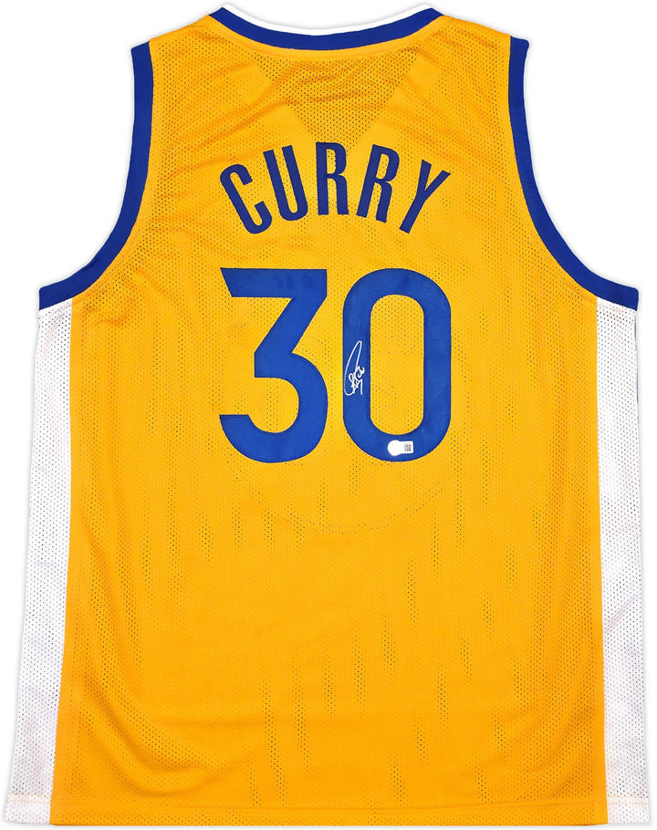 Golden State Warriors Stephen Curry Signed Yellow Jersey Beckett