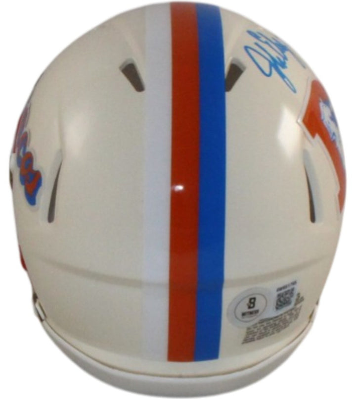 John Elway Autographed Denver Broncos Retro Mini Helmet Beckett Witness 55384