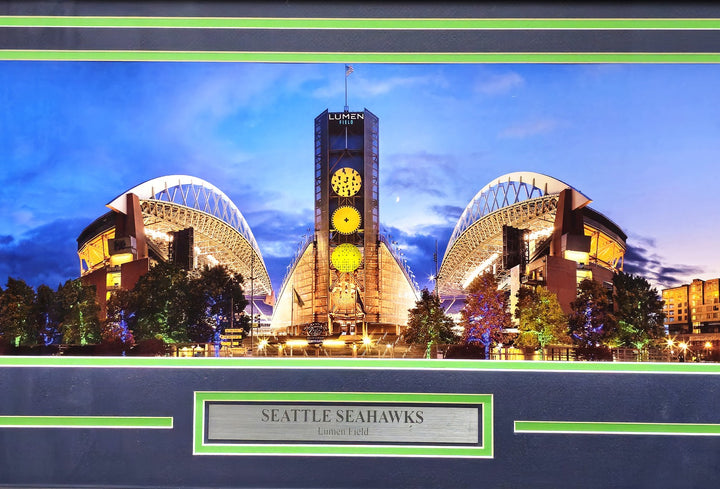 Unsigned Framed 12x36 Panoramic Photo Seattle Seahawks Seattle Night Shot