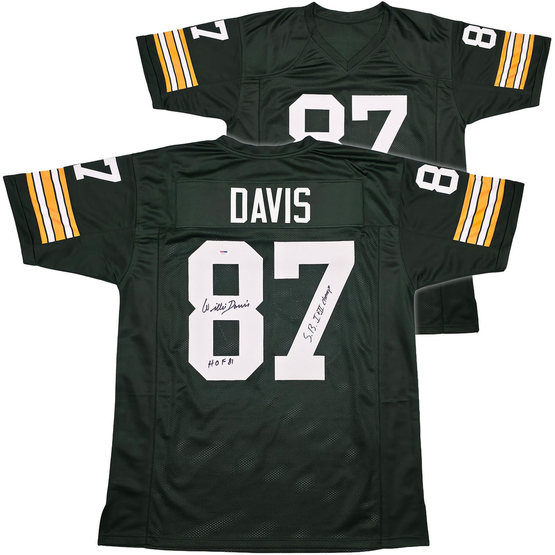 Green Bay Packers Willie Davis Auto Green Jersey HOF 81, SB I & II Champs PSA