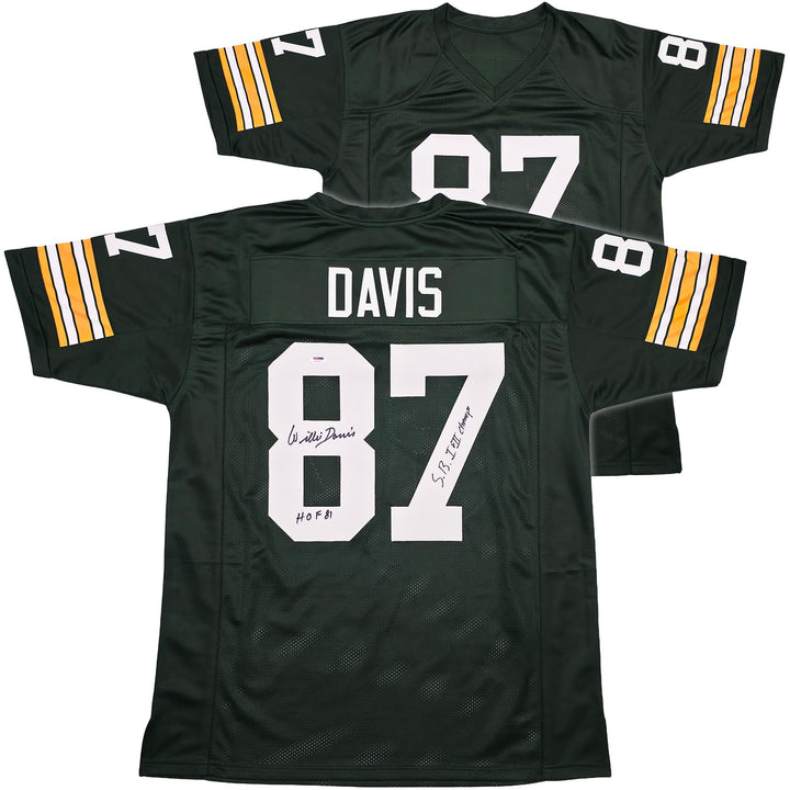 Green Bay Packers Willie Davis Auto Green Jersey HOF 81, SB I & II Champs PSA