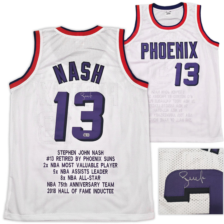 Phoenix Suns Steve Nash Autographed Signed White Stat Jersey Beckett Wit