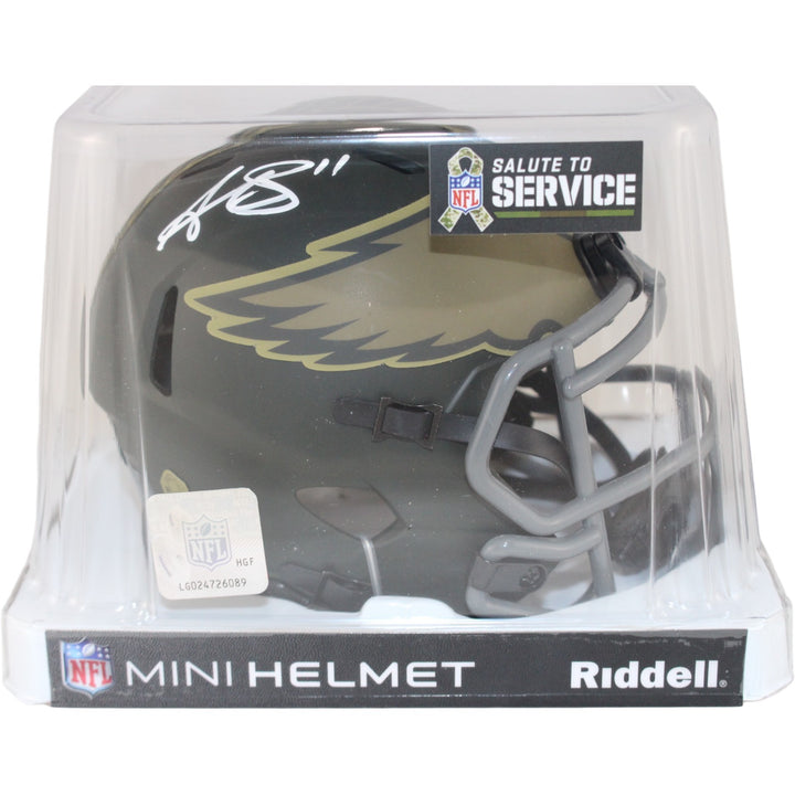 AJ Brown Autographed Philadelphia Eagles 25 STS Mini Helmet Beckett W 54033