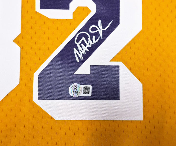 Lakers Magic Johnson Auto Yellow Mitchell & Ness 1984 Swingman Jersey L Beckett