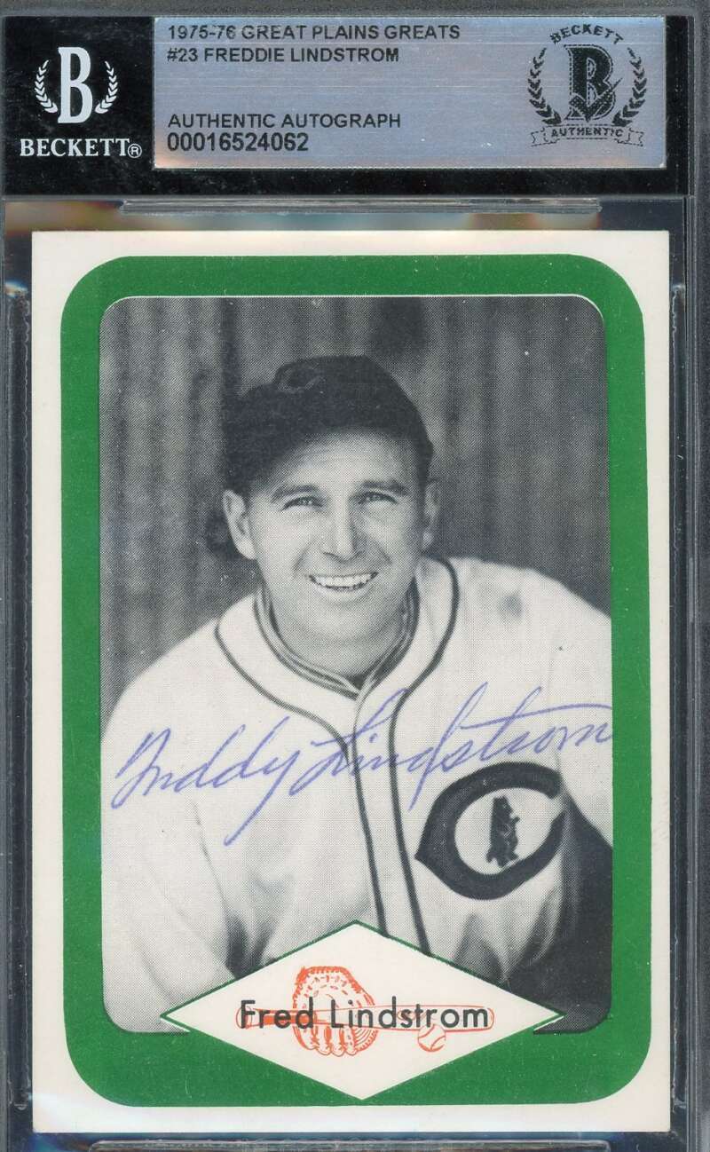 Freddie Lindstrom Beckett BAS Signed 1975-76 Great Plains Greats Autograph