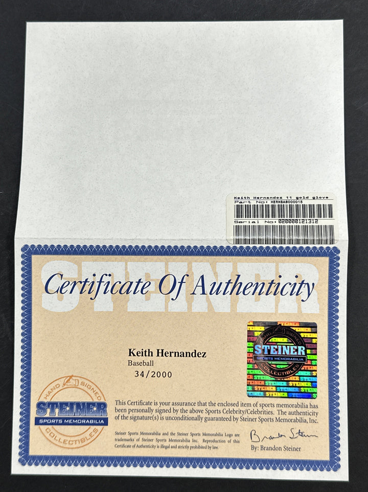 Keith Hernandez Signed Mlb Gold Glove Baseball 11 Gold Gloves Auto Mets Steiner