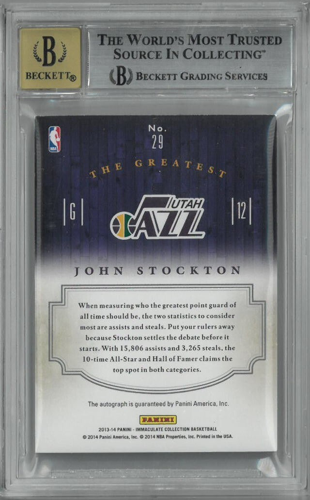 John Stockton signed 2013-14 Immaculate Autographs Card/49- BGS Graded 8.5 NM-MT