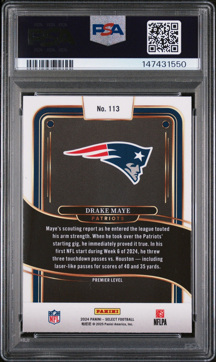 Graded 2024 Panini Select Drake Maye #113 Rookie Football Card PSA 9 Mint