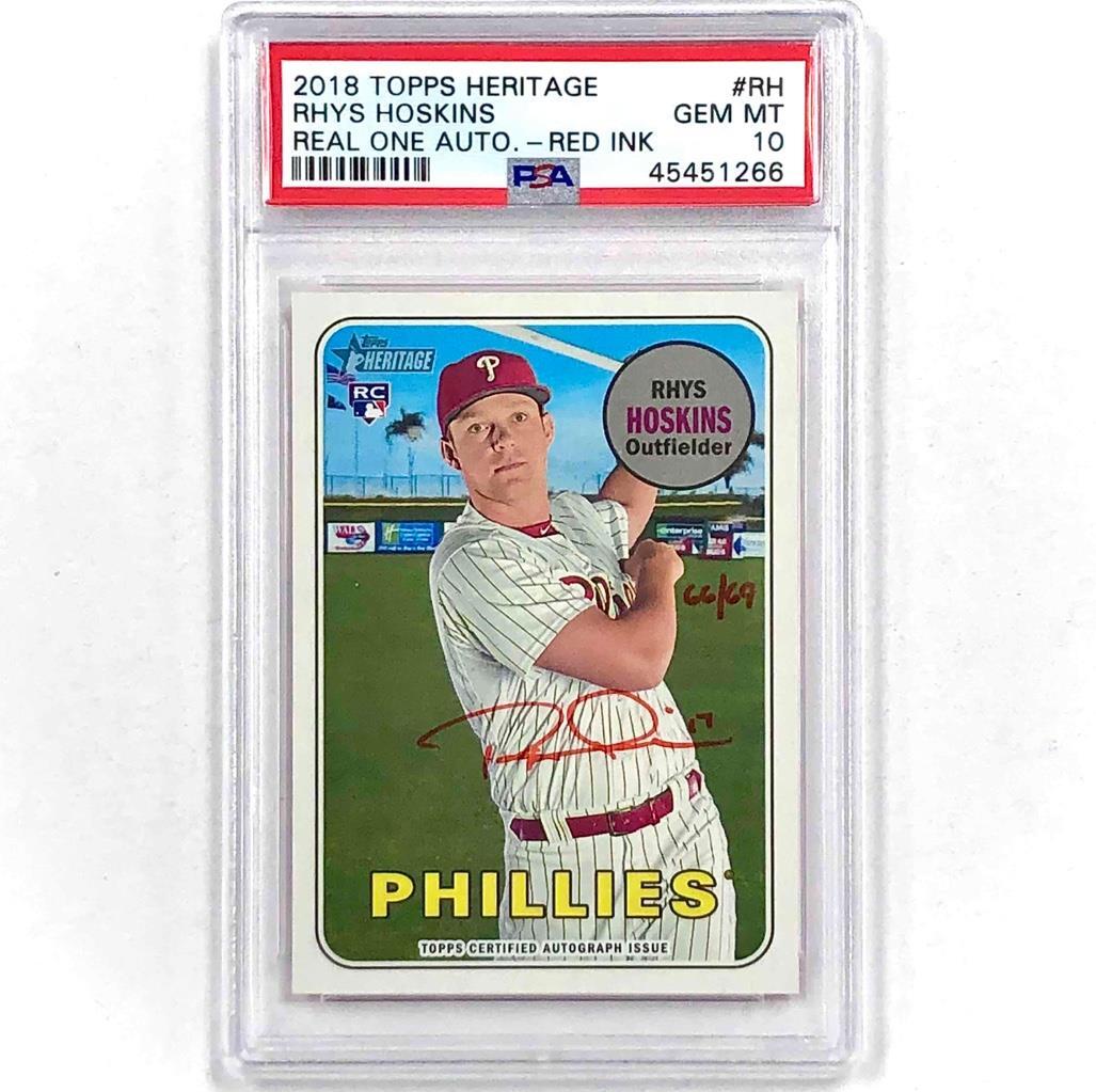 2018 Topps Heritage RC Rhys Hoskins autograph Real One Red Ink auto /69 PSA 10