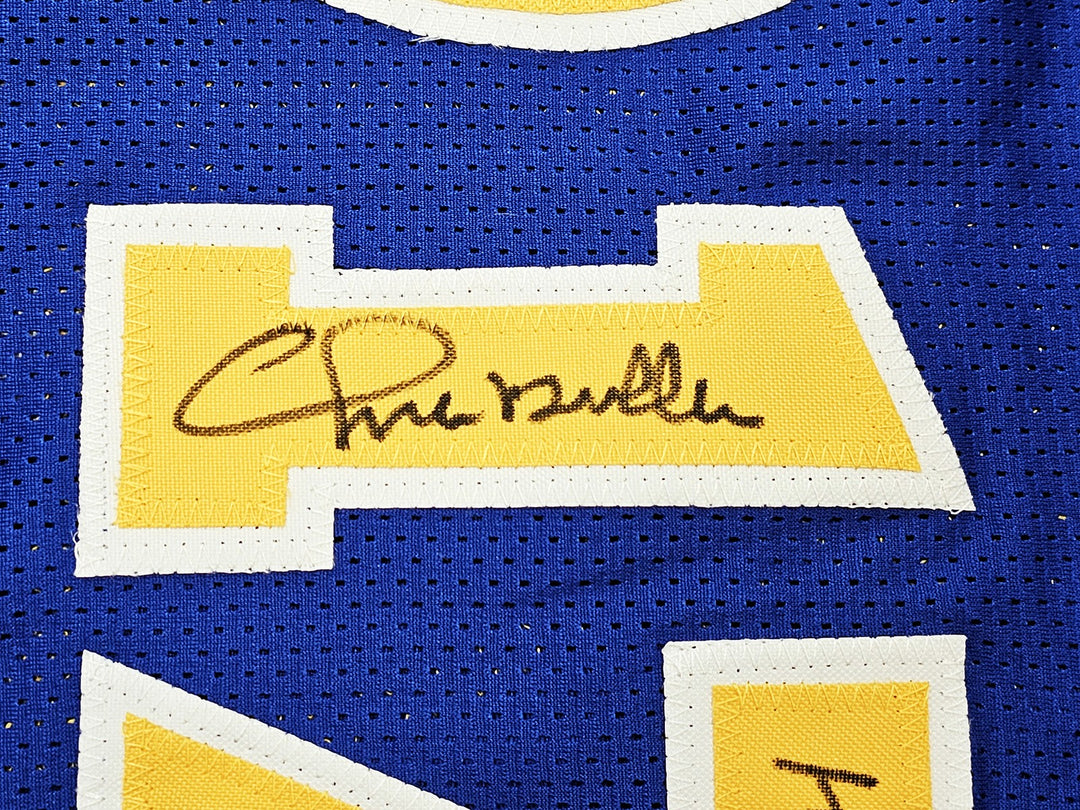 Warriors Chris Mullin, Tim Hardaway, Richmond Auto Blue Jersey Run TMC HOF BAS