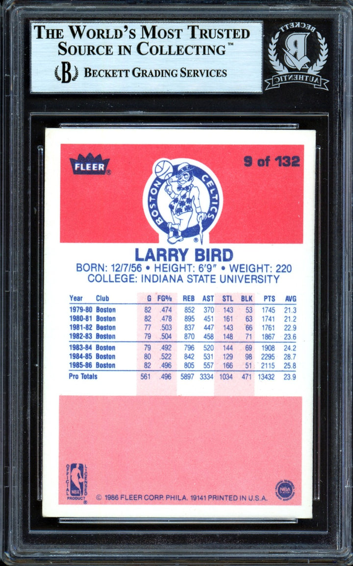 Larry Bird Signed 1986-87 Fleer Card 9 Boston Celtics Beckett #13446474