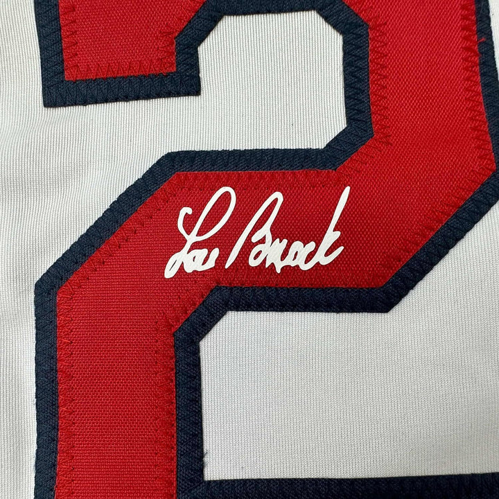 Framed Facsimile Autographed Lou Brock 33x42 White Reprint Laser Auto Jersey