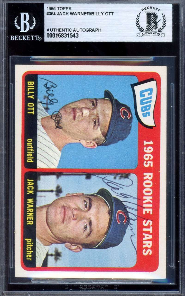 Jack Warner Billy Ott Beckett BAS Signed 1965 Topps Rookie Stars Autograph