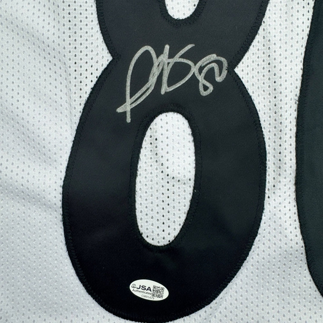 Autographed/Signed Plaxico Burress Pittsburgh White Football Jersey JSA COA