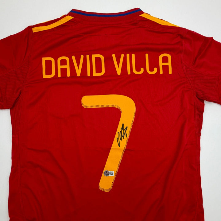 Autographed/Signed David Villa Spain Red World Cup Jersey Beckett BAS COA