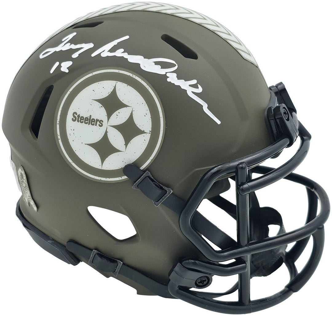 Terry Bradshaw Auto Steelers Army Green Salute to Service Speed Mini Helmet BAS