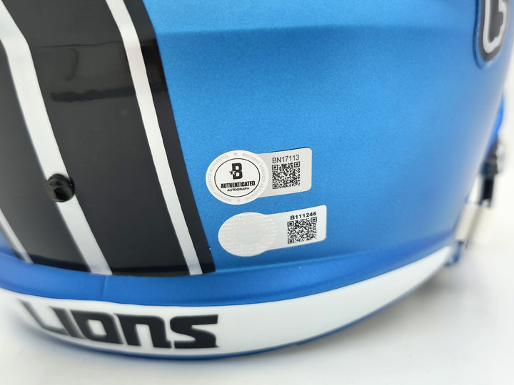 Barry Sanders Auto Lions 2024 Alt Blue Full Size Speed Replica Helmet Beckett