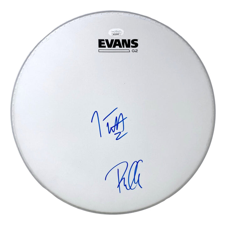 Joe Elliott Phil Collen Def Leppard Signed 13" Flt White Evans Drum Head JSA ITP