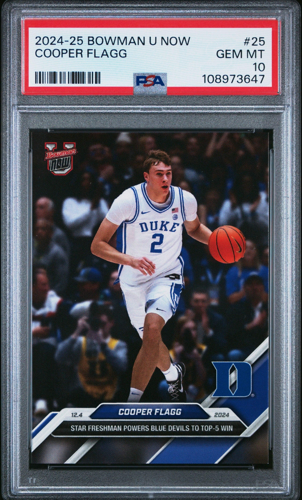 Graded 2024 Bowman U Now Cooper Flagg #25 Rookie RC Basketball Card PSA 10