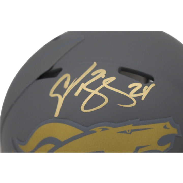 Champ Bailey Autographed/Signed Denver Broncos Slate Mini Helmet Beckett 48651