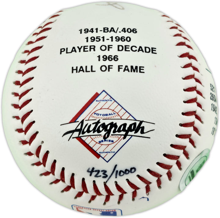 Ted Williams Signed Official Fotoball Baseball Boston Red Sox Beckett #AE85114