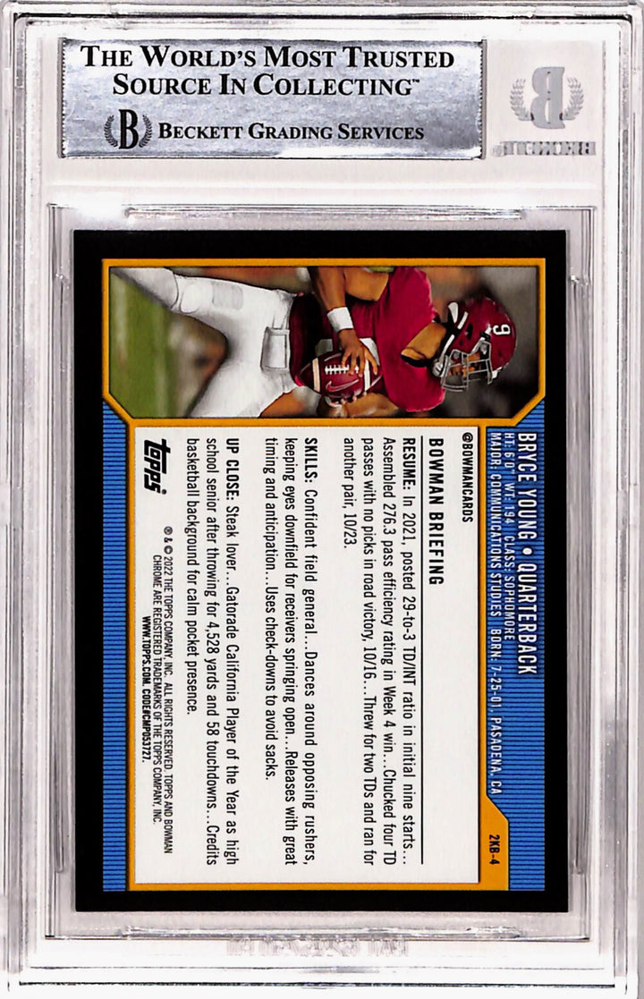 Bryce Young Signed 2022 Bowman University #2KB-4 Rookie Card Beckett Slab 40742