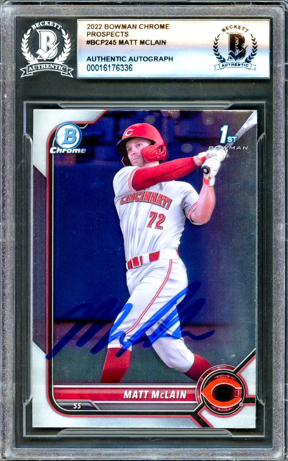 Matt McLain Signed 2022 1st Bowman Chrome RC BCP245 Cincinnati Reds Beckett