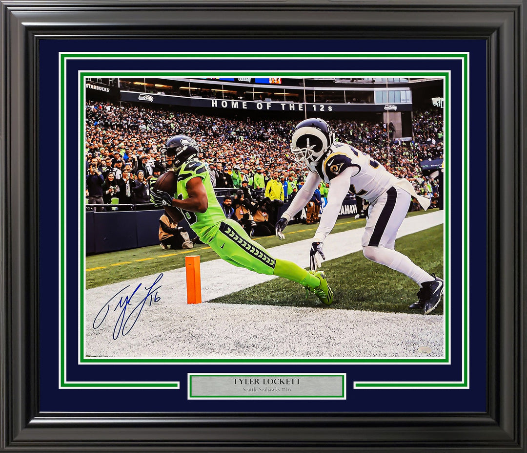 Tyler Lockett Signed Framed 16x20 Photo Seahawks Toe Tap Touchdown MCS Holo