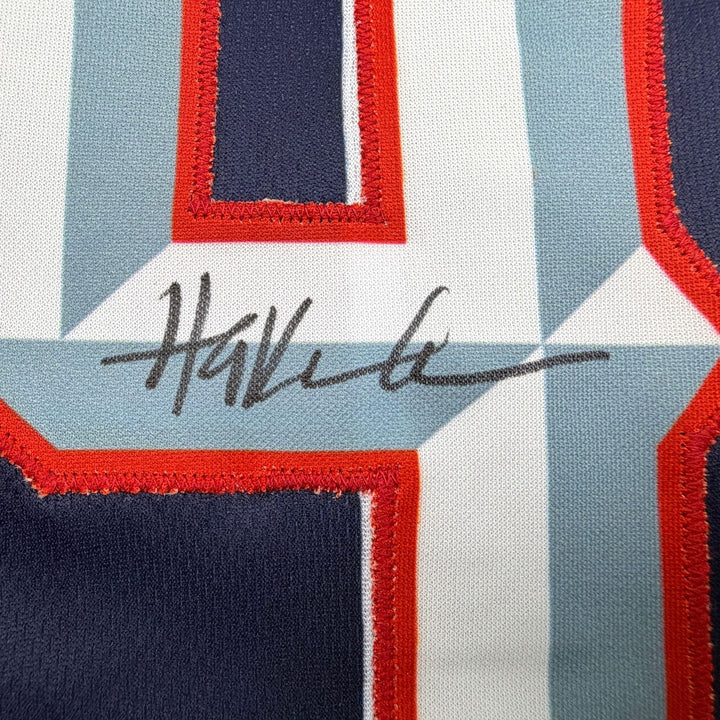 Autographed/Signed Hakeem Olajuwon Houston Blue Basketball Jersey JSA COA
