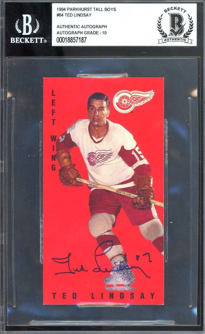 Ted Lindsay Gem Mint 10 Beckett BAS Autographed 1994 Parkhurst Tall Boys Signed