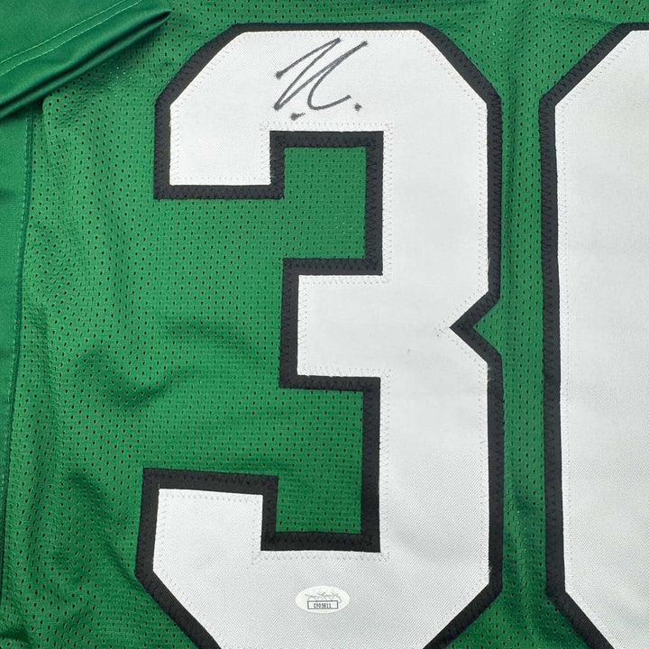 Framed Autographed/Signed Jihaad Campbell 35x39 Kelly Green Jersey JSA COA