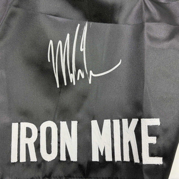 Autographed/Signed Mike Tyson Iron Mike Baddest Man Black Boxing Trunks JSA COA