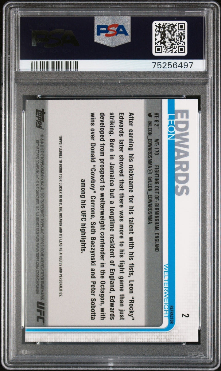 Graded 2019 Topps UFC Chrome Leon Edwards #2 Refractor UFC MMA Card PSA 10