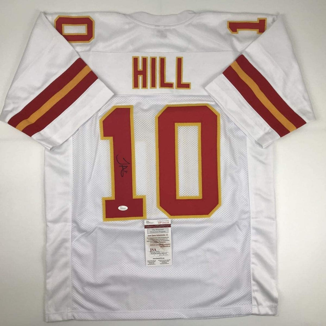 Autographed/Signed TYREEK HILL Kansas City White Jersey JSA COA Auto