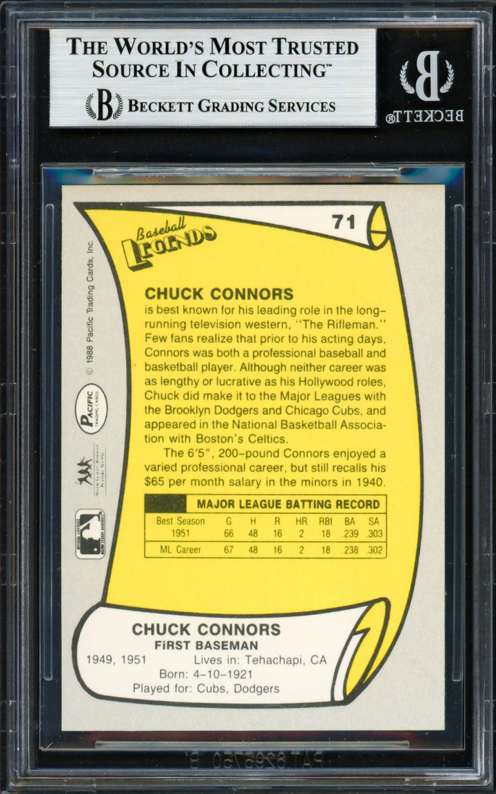 Chuck Connors Signed 1988 Pacific Baseball Legends Card 71 Chicago Cubs Beckett