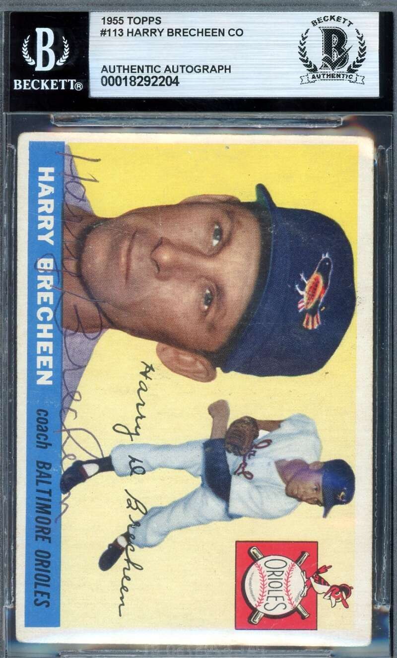 Harry Brecheen Beckett BAS Signed 1955 Topps Autographed