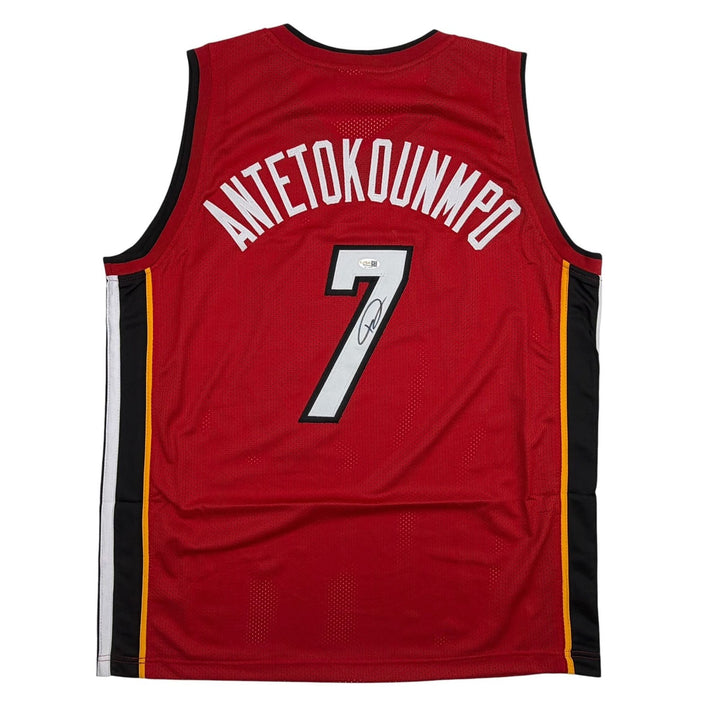 Autographed/Signed Giannis Antetokounmpo #7 Miami Heat Red Jersey JSA COA