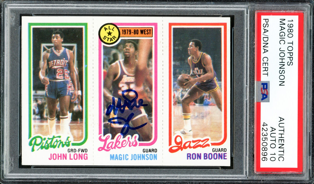 Magic Johnson Signed 1980 Topps RC 237 Lakers Auto GM 10 PSA/DNA #42350896